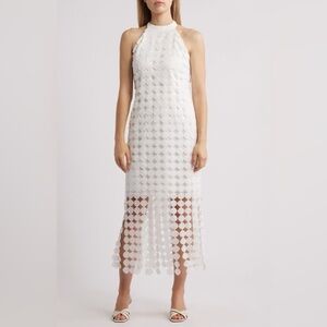 NWT Anne Klein Fringe Hem Halter Dress Bright White SZ 2